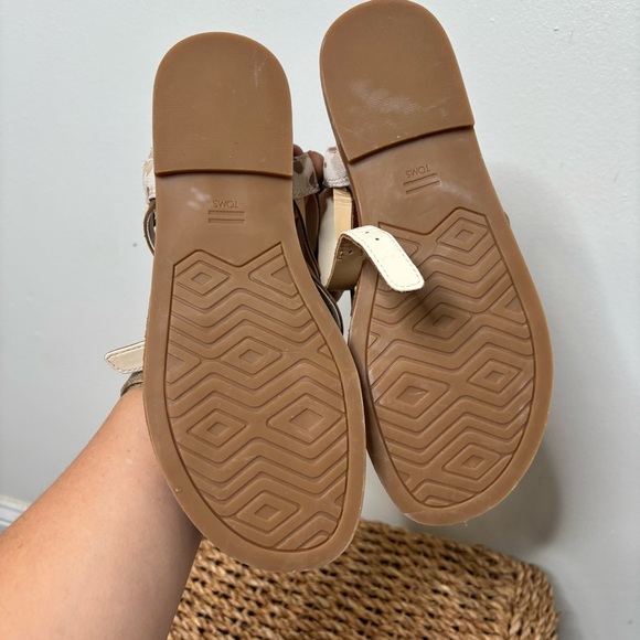 TOMS Womens‎ Sephina Print Sandal - Beige Leather Size 8, Womens Strappy Flat - Picture 7 of 10